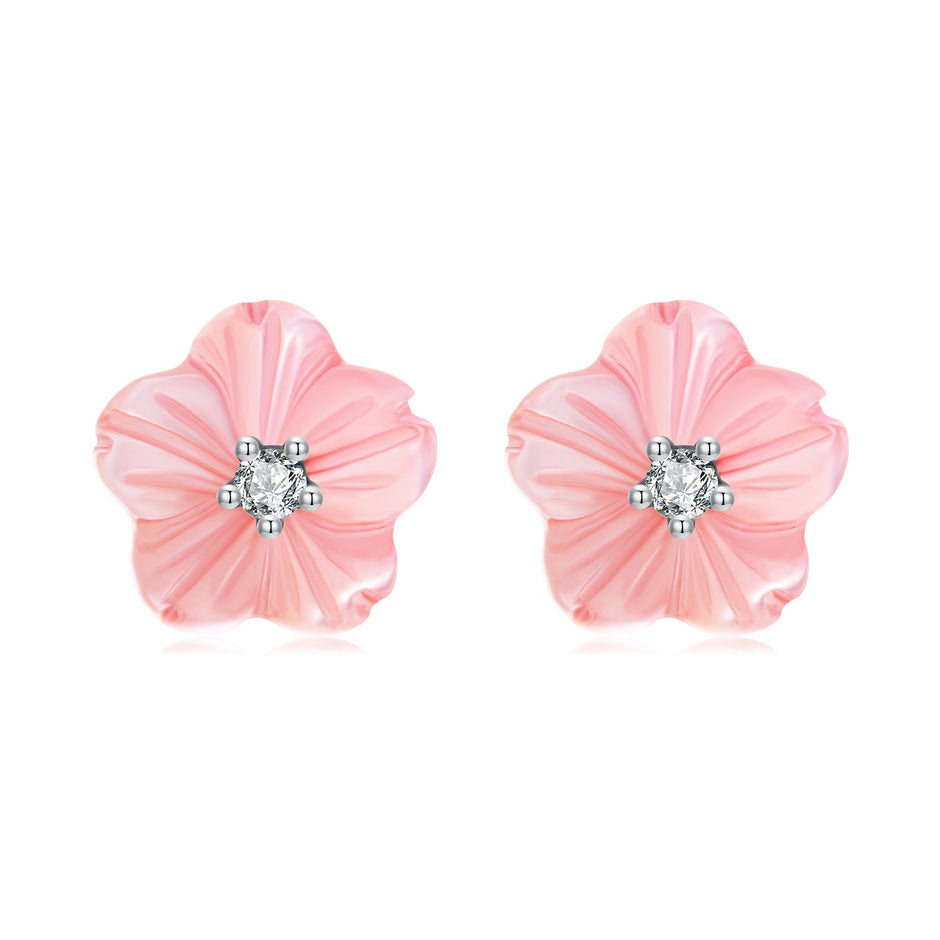 925 Sterling Silver Earrings with High-Quality Nacre and Pavé CZ, Oxidized Silver