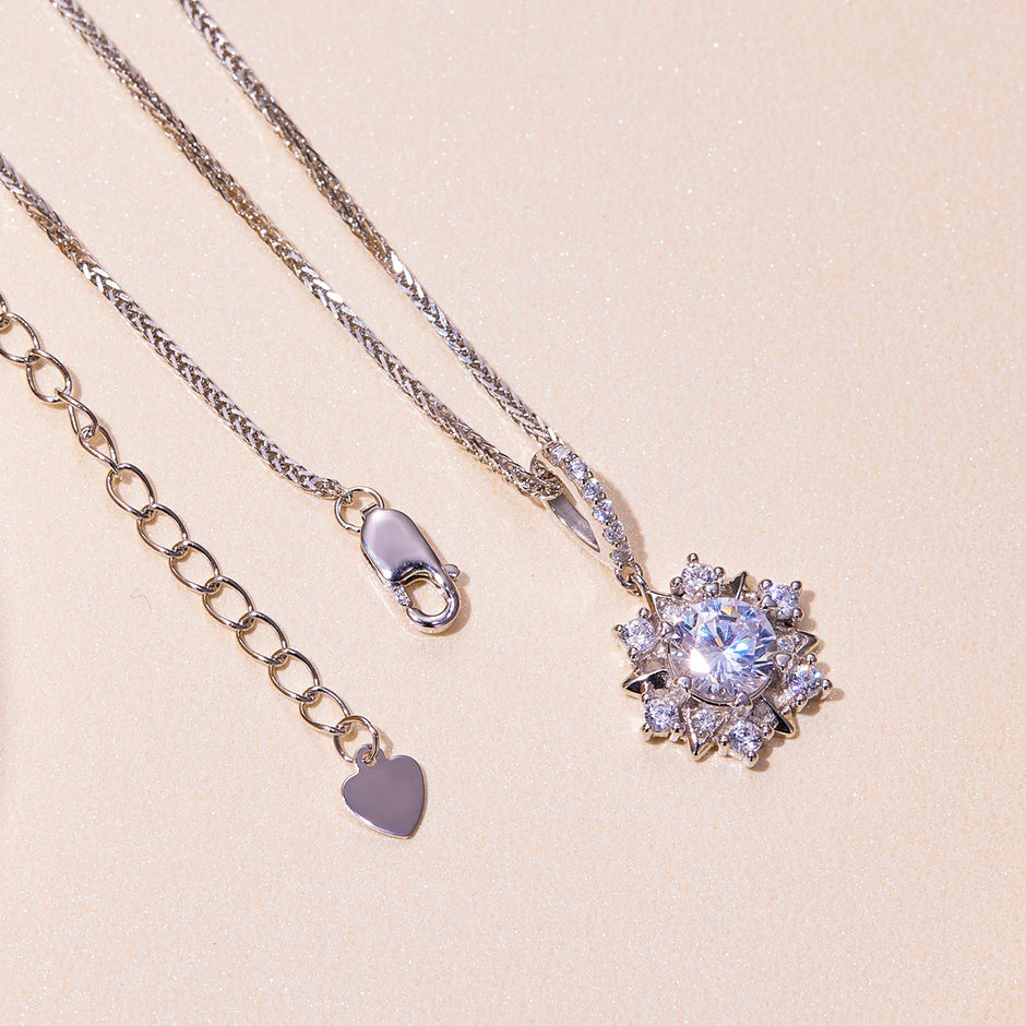 925 Sterling Silver Moissanite Necklace with Pavé Setting, 45cm, Platinum Plated, Women