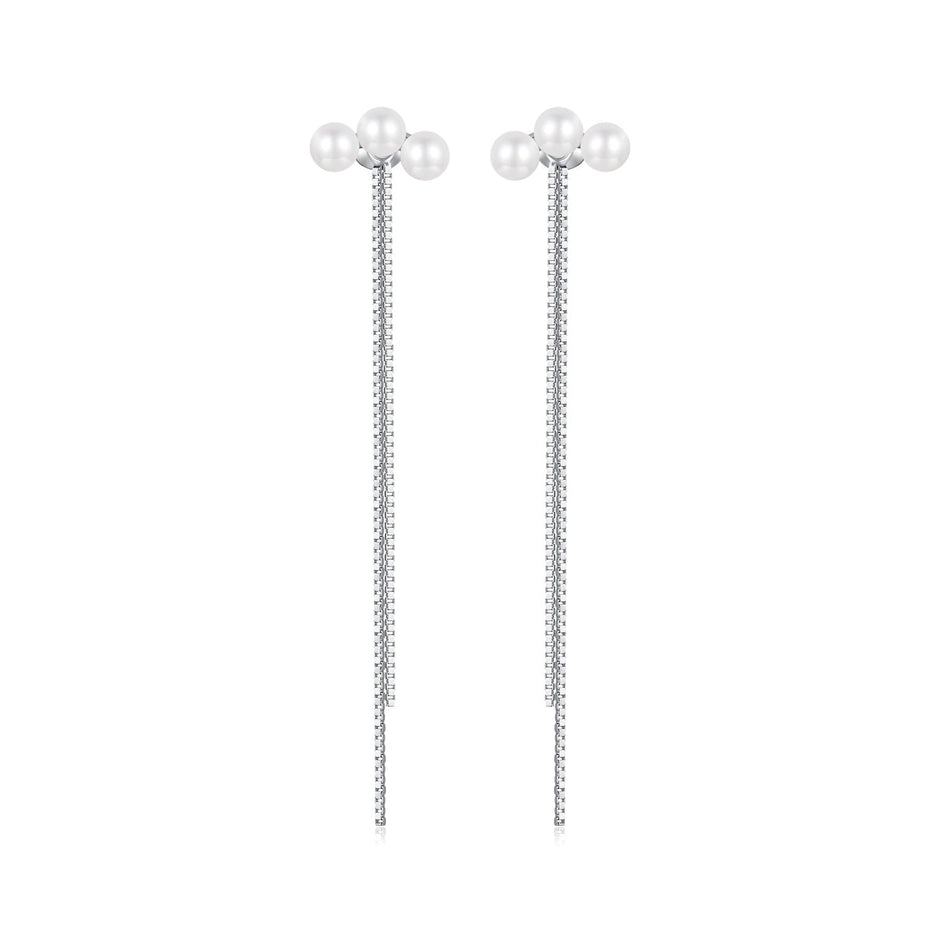 925 Sterling Silver White Gold Plated Shell Pearl Earrings