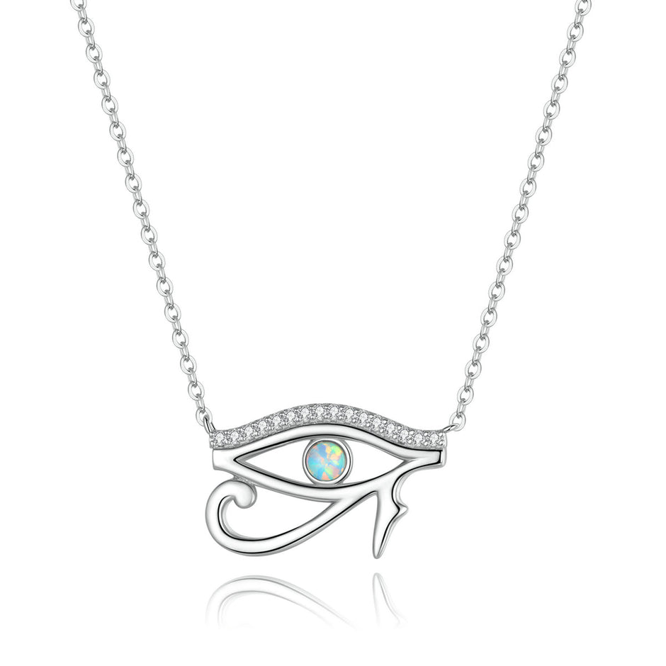 925 Sterling Silver Opal Necklace with CZ and Platinum Plating, Adjustable Length 45cm, Women’s Jewelry