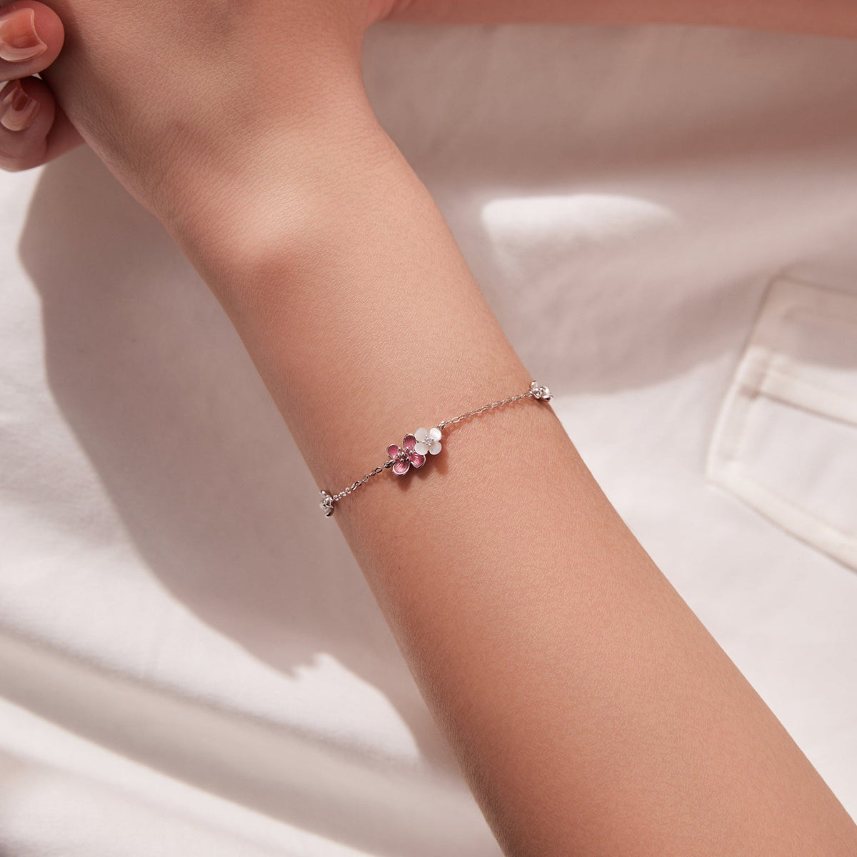 925 Sterling Silver Enamel Charm Bracelet with Pavé CZ, 15+6cm for Women