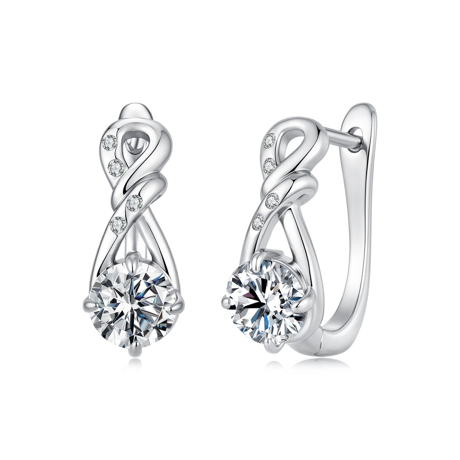 925 Sterling Silver White Gold Plated 0.5ct Moissanite 1.4cm Pavé CZ Hoop Earrings for Women