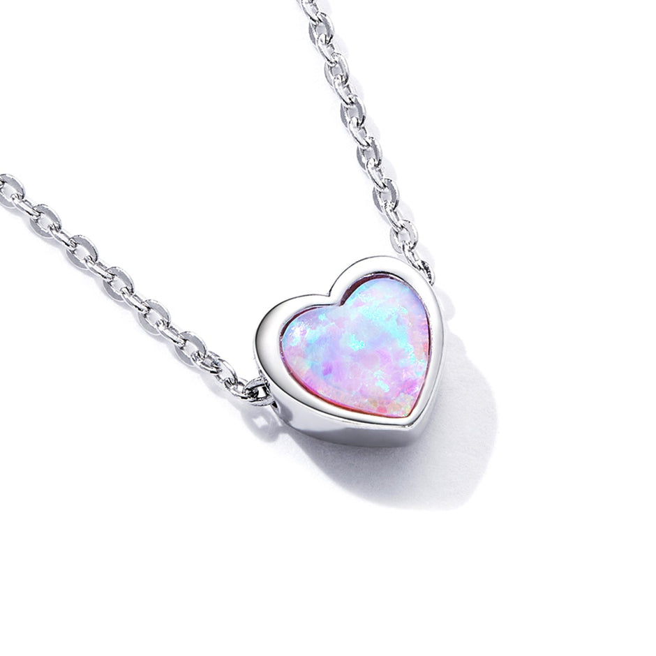 925 Sterling Silver and Platinum Plated Translucent Opal Necklace, 43.5cm Adjustable Chain, for Women