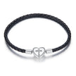 925 Sterling Silver Leather 17cm Bracelet with Oxidized CZ for Women