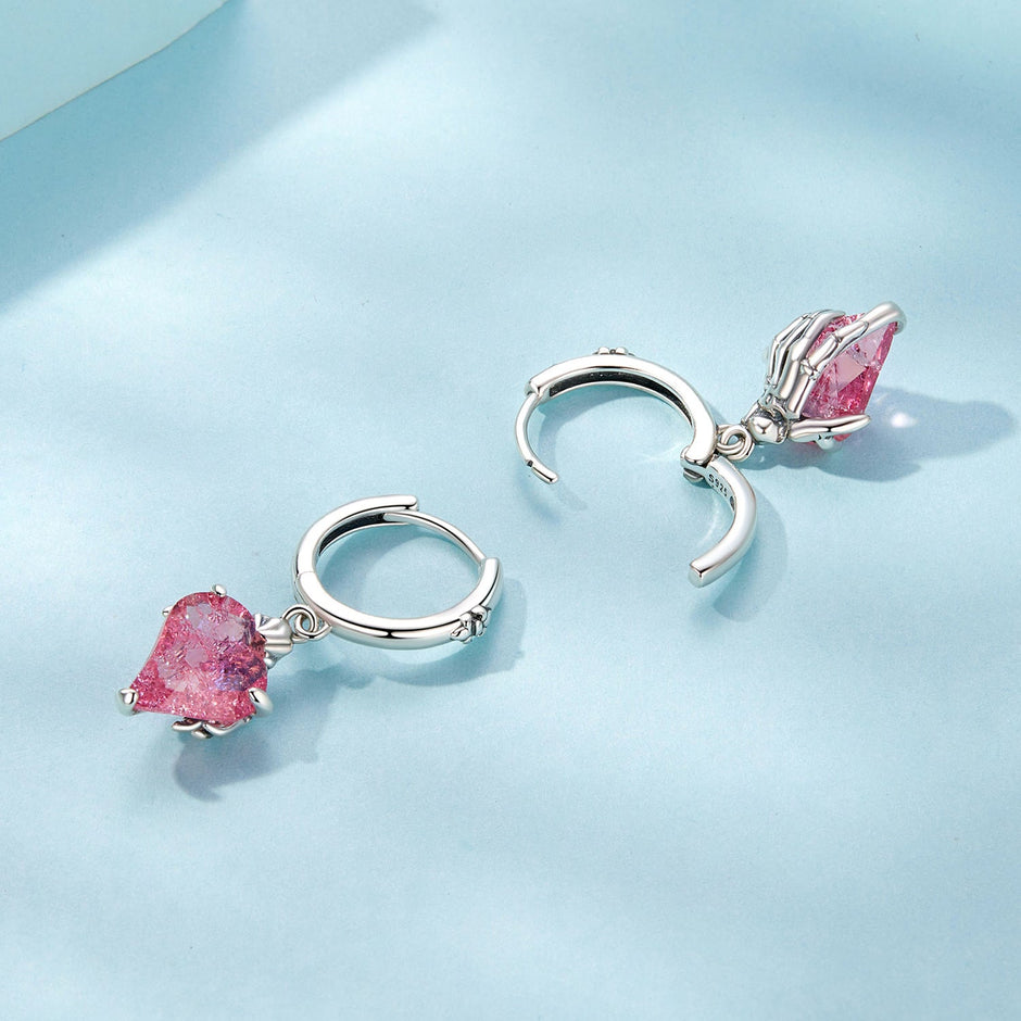 925 Sterling Silver Earrings with Transparent Glass, 28x9mm, Women's Jewelry