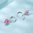 925 Sterling Silver Earrings with Transparent Glass, 28x9mm, Women's Jewelry