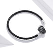 925 Sterling Silver Leather 17cm Bracelet with Oxidized CZ for Women
