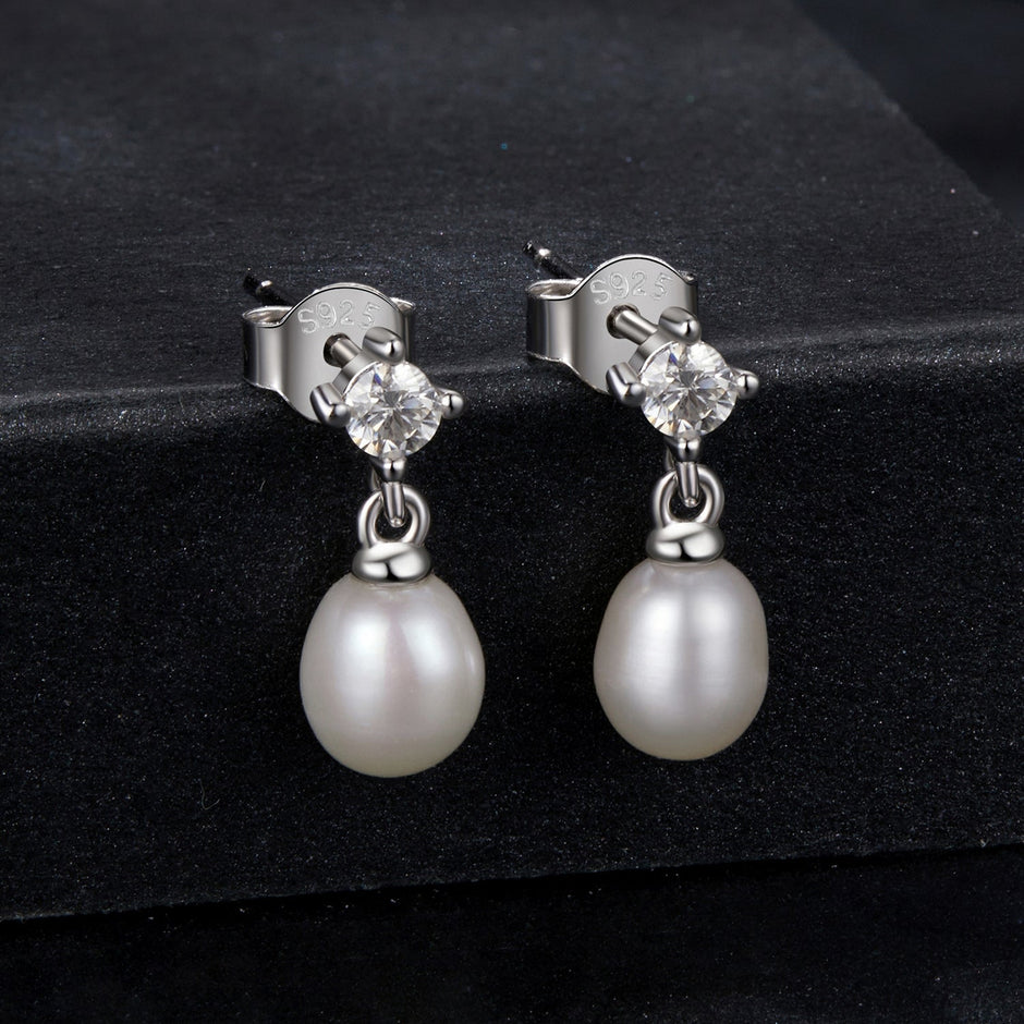 925 Sterling Silver Moissanite 0.10 Carat Earrings with Freshwater Pearl for Women