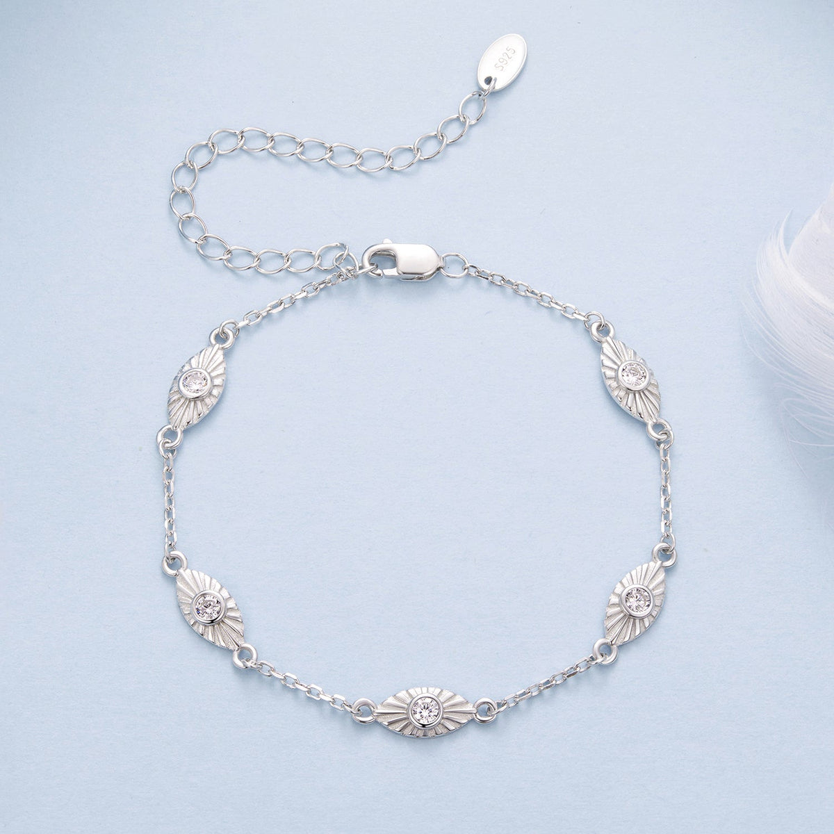 925 Sterling Silver White Gold Plated Bracelet with CZ Pendants for Women