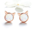 925 Sterling Silver Plated Rose Gold Opal Earrings 0.8cm for Women