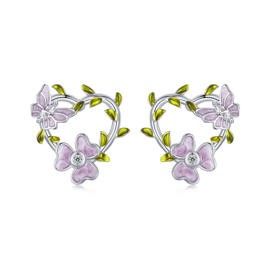 925 Sterling Silver Enamel CZ Plated Earrings