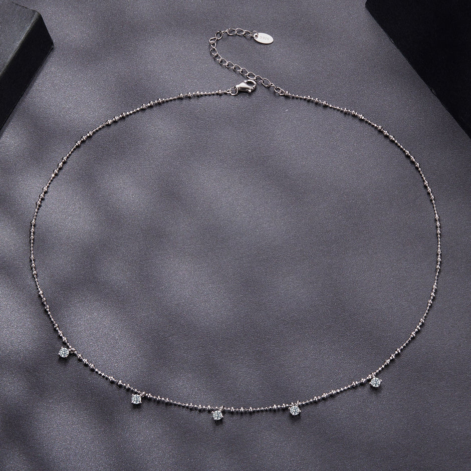 925 Sterling Silver 0.10ct Moissanite Necklace in White Gold, 40+5cm Chain for Women