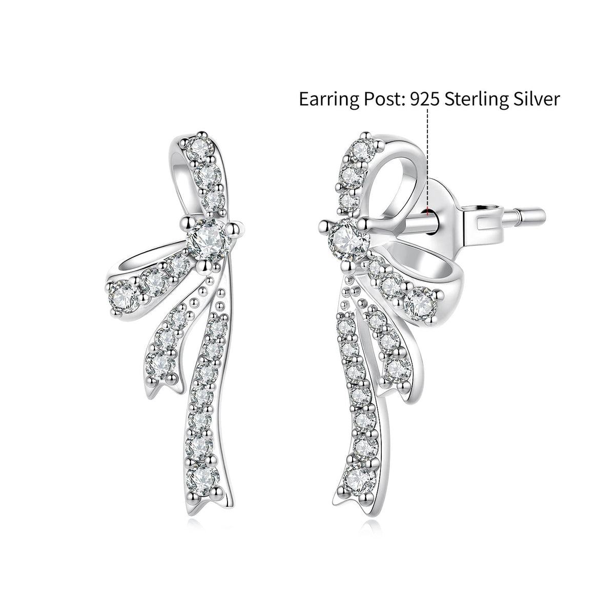 925 Silver White Gold Plated CZ Pavé 1.7 x 0.7 cm Earrings for Women
