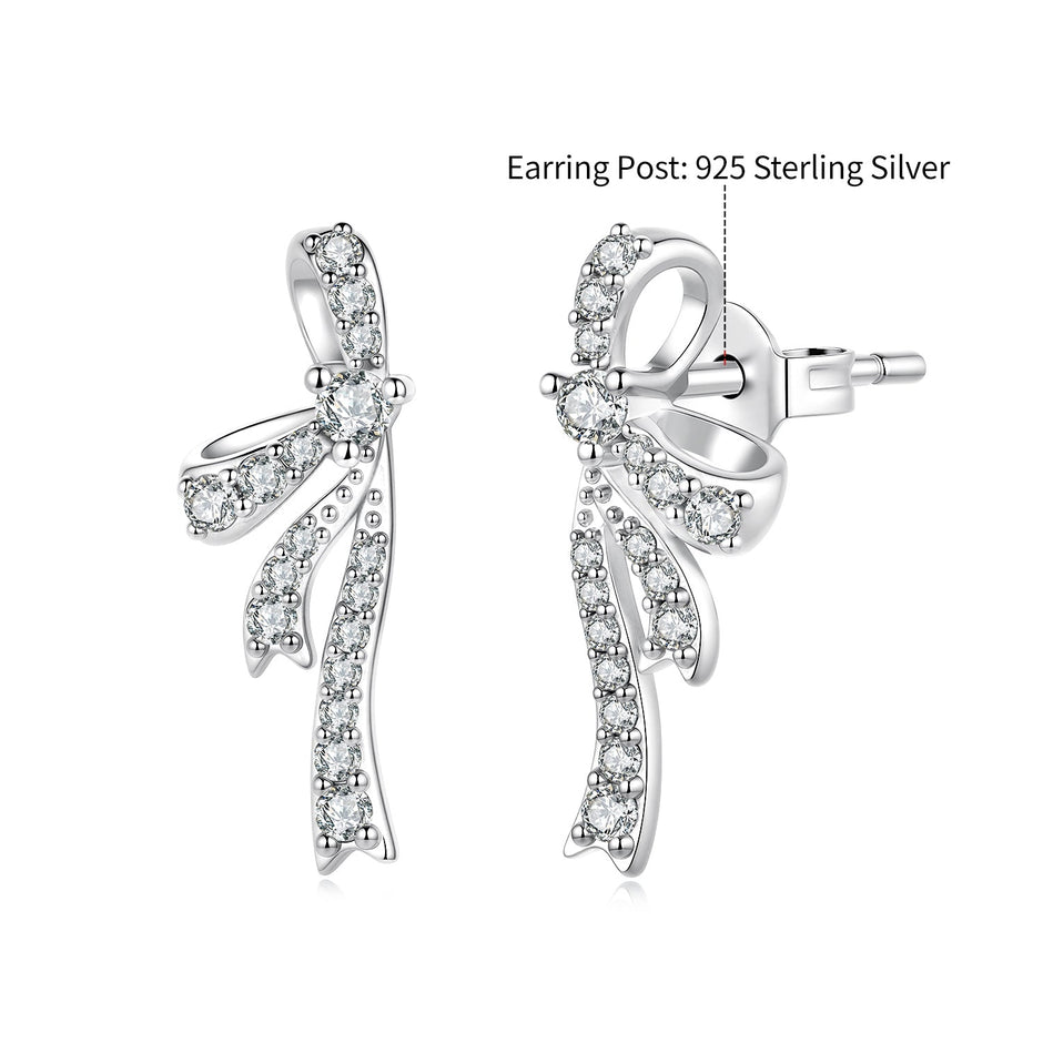 925 Silver White Gold Plated CZ Pavé 1.7 x 0.7 cm Earrings for Women