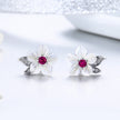 925 Sterling Silver Earrings with Pavé Setting CZ and High-Quality Nacre