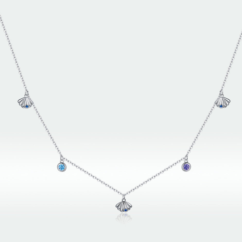 925 Sterling Silver Adjustable Necklace with Scallop Design and Pavé Setting CZ