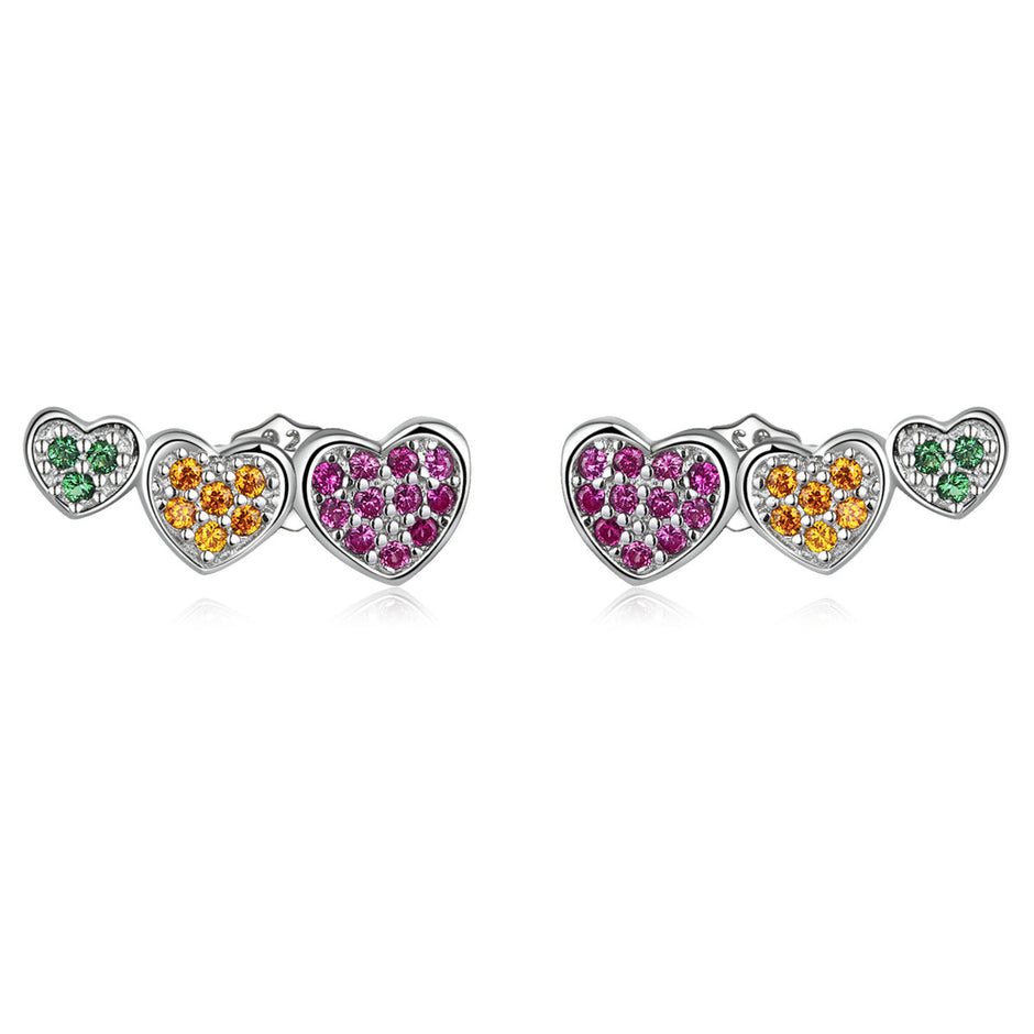 925 Sterling Silver Earrings with Pavé Setting and Plated Platinum, Size: 0.5*1.3cm, Women