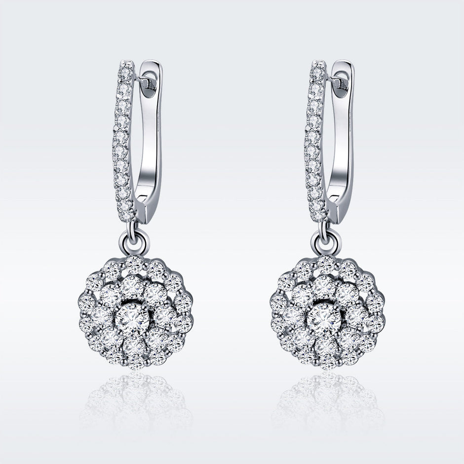 925 Sterling Silver Plated Platinum Pavé Setting CZ Earrings
