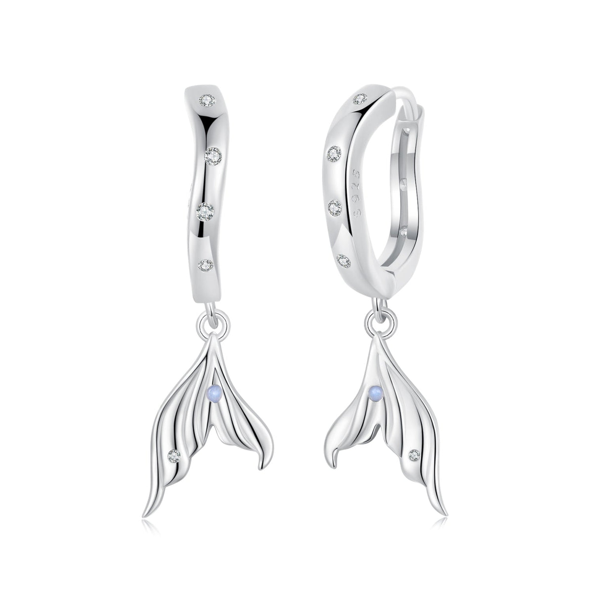 925 Sterling Silver Earrings with Nano Opal Stone and CZ in White Gold Finish