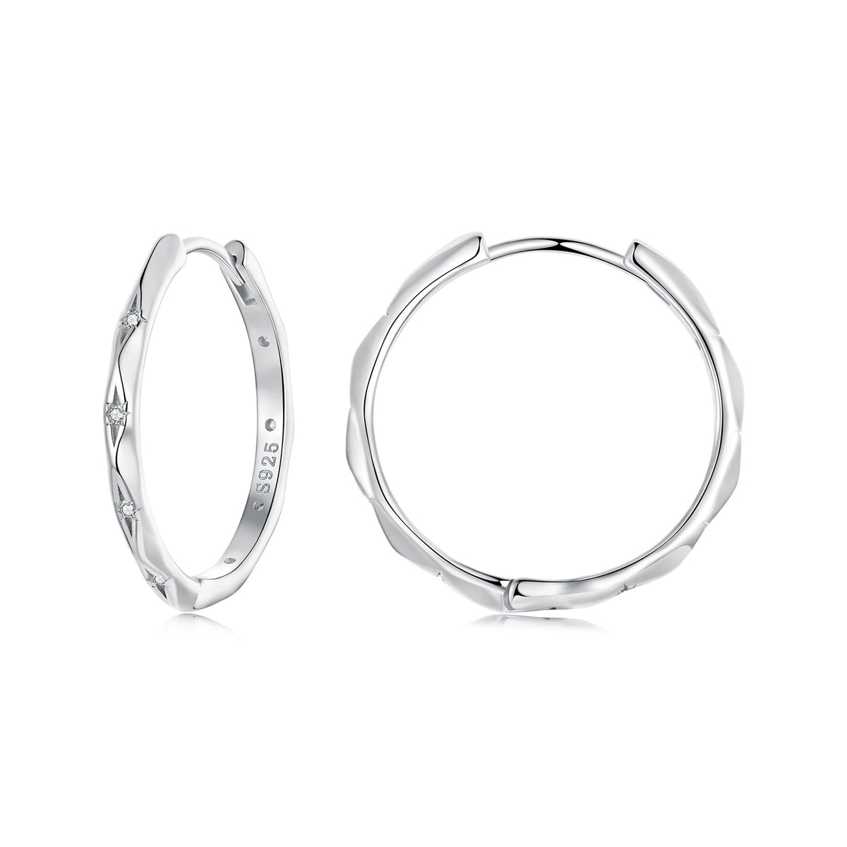925 Sterling Silver White Gold Plated Hoop Earrings with CZ - 2.0cm