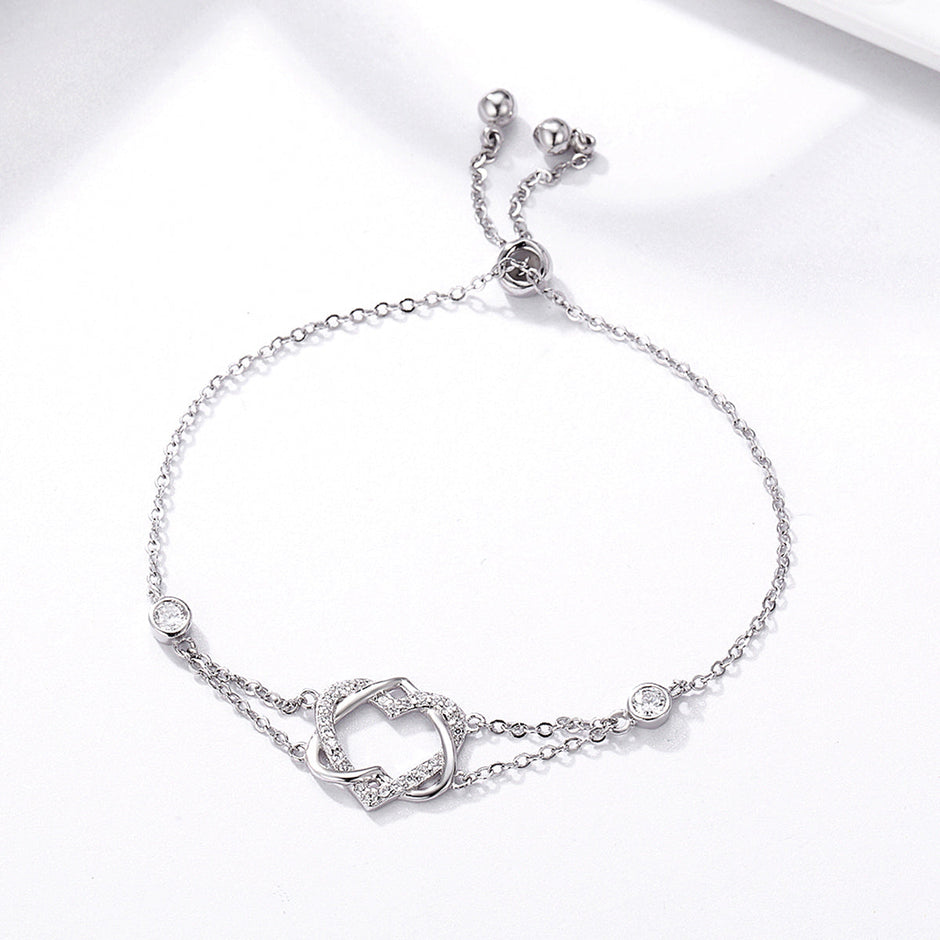 925 Sterling Silver Heart Shaped Bracelet 22CM for Women