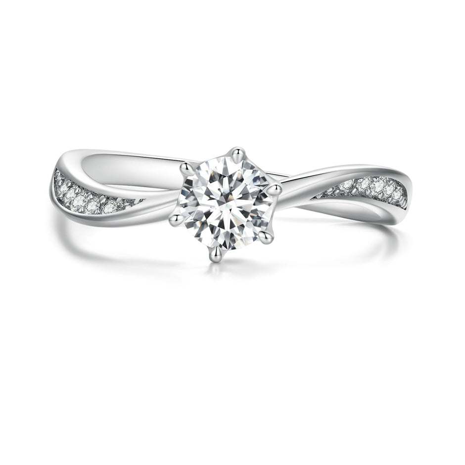 925 Sterling Silver Platinum Plated 5mm CZ Ring Size 6 for Women