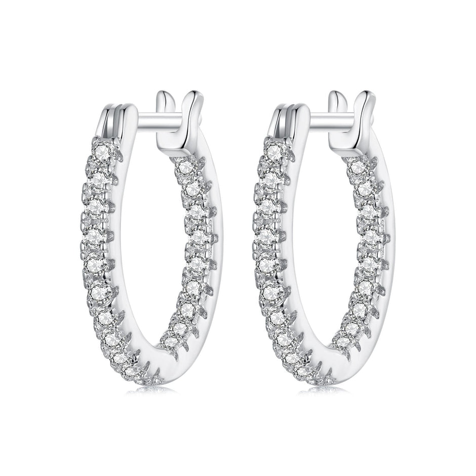 925 Sterling Silver Earrings with Pave Setting CZ in White Gold for Women