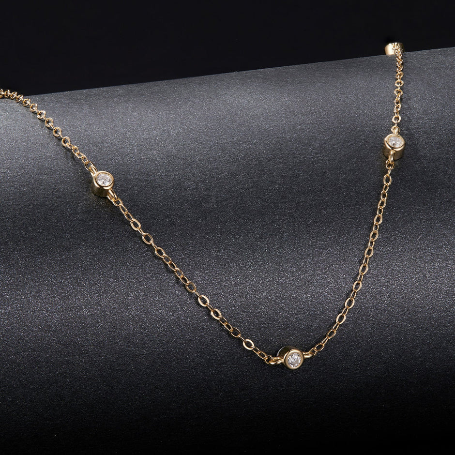 925 Sterling Silver White Gold Plated Adjustable Moissanite Necklace for Women