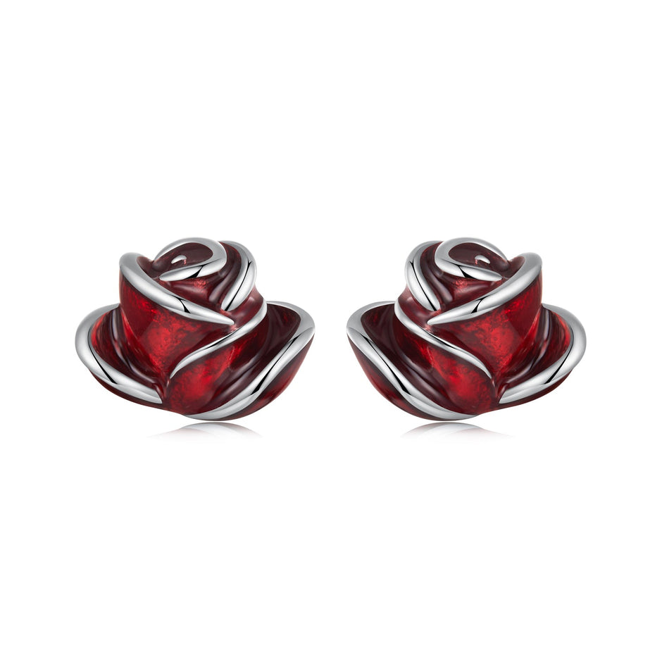 925 Sterling Silver Enamel Plated White Gold Earrings 0.7*1cm for Women