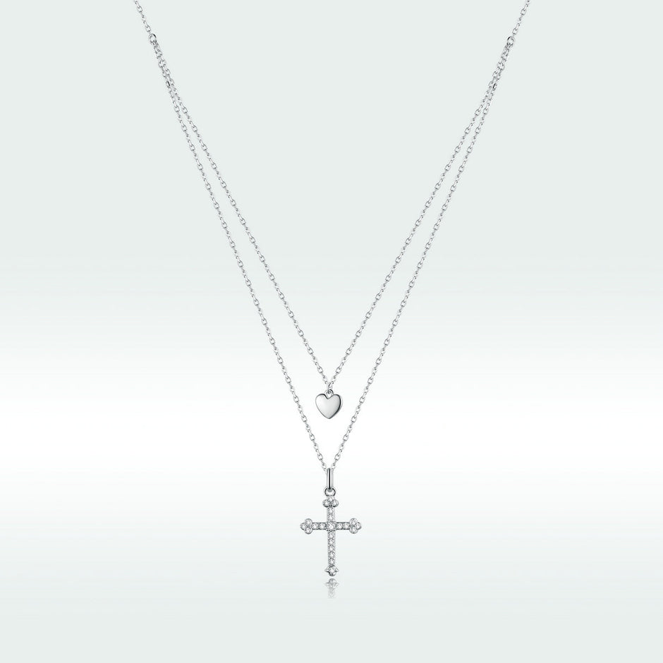 925 Sterling Silver Adjustable Platinum Plated Necklace with CZ - 1.4cm for Women