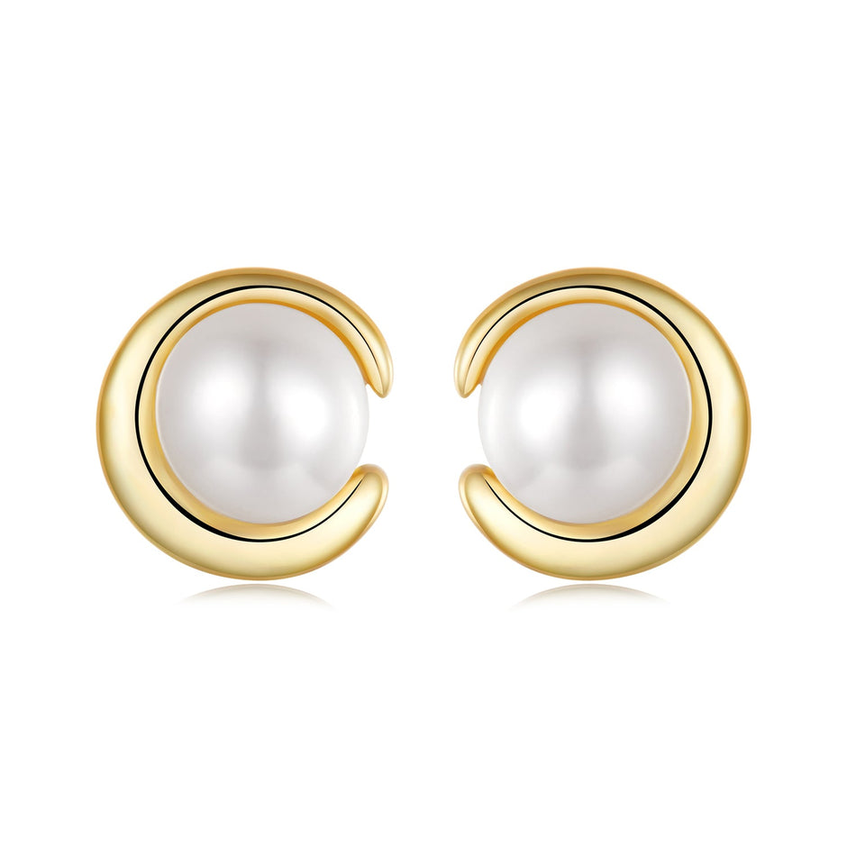 925 Sterling Silver Freshwater Pearl Gold Plated Earrings