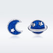 925 Sterling Silver Earrings for Women - Enamel Moon and Sun Design, 0.7x0.6cm, 0.6x0.8cm