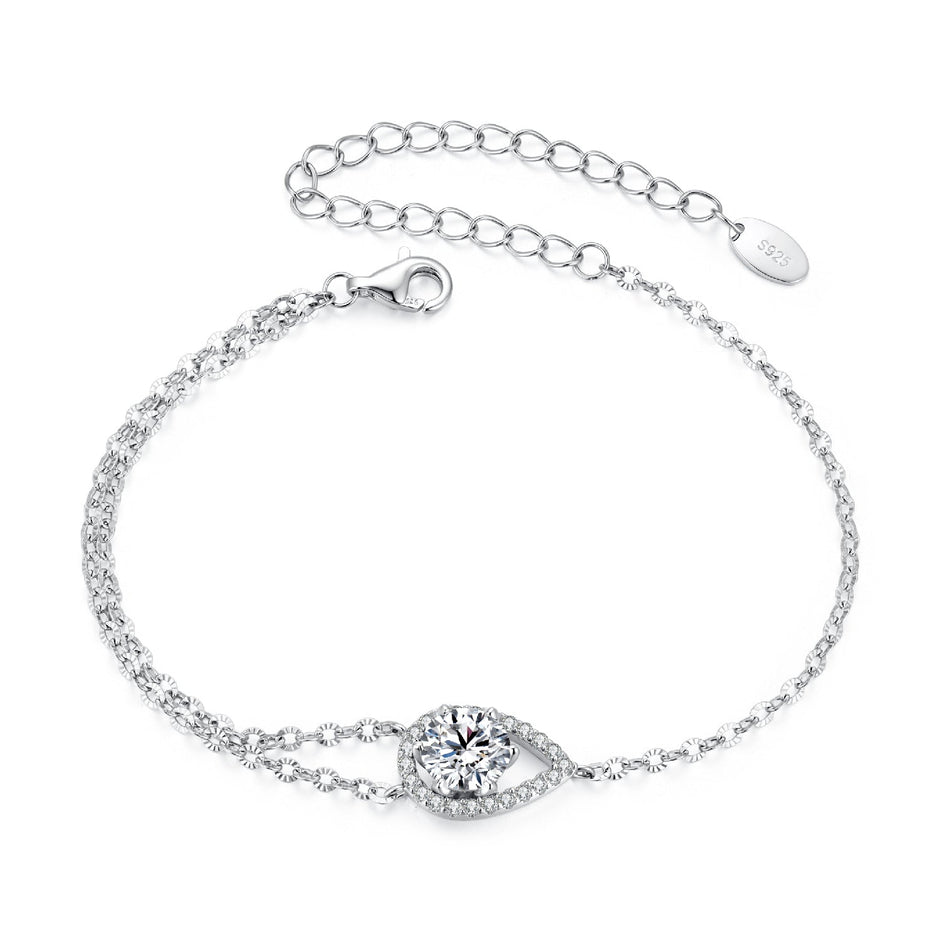 925 Sterling Silver Moissanite Bracelet with Pavé Setting 15+6cm for Women