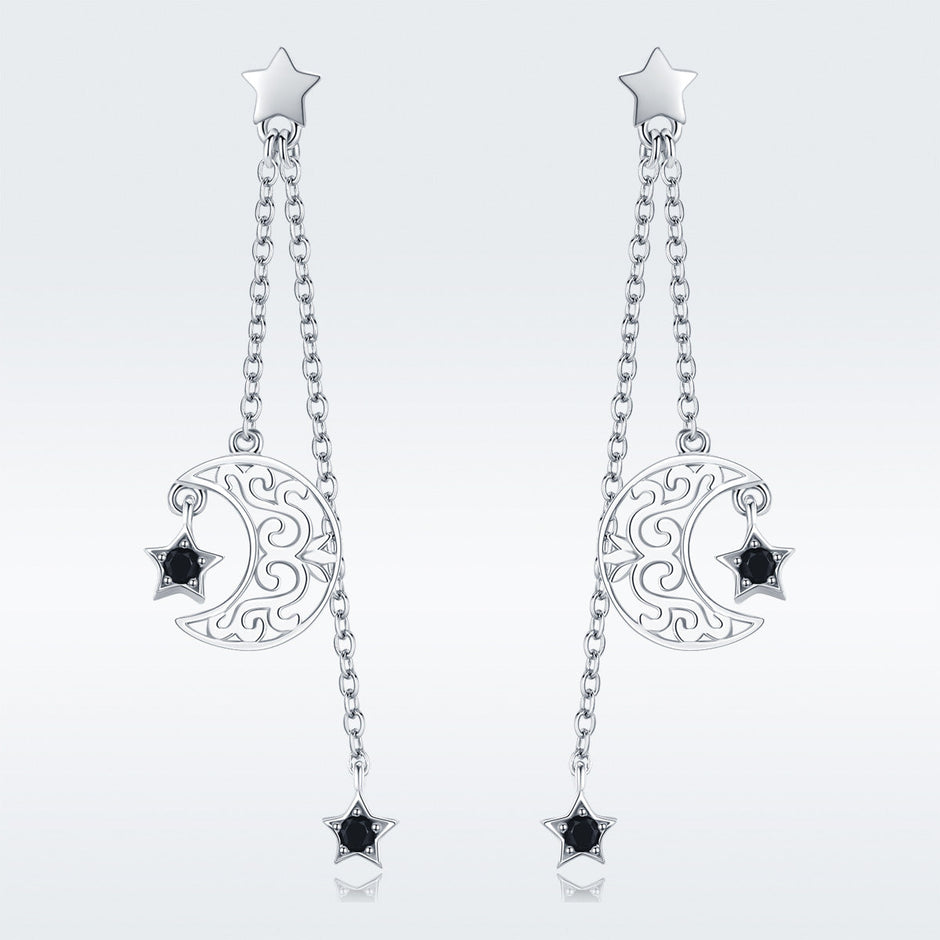 925 Sterling Silver Earrings with Plated Platinum and CZ - 4.4 x 1.0 cm for Women