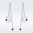 925 Sterling Silver Earrings with Plated Platinum and CZ - 4.4 x 1.0 cm for Women