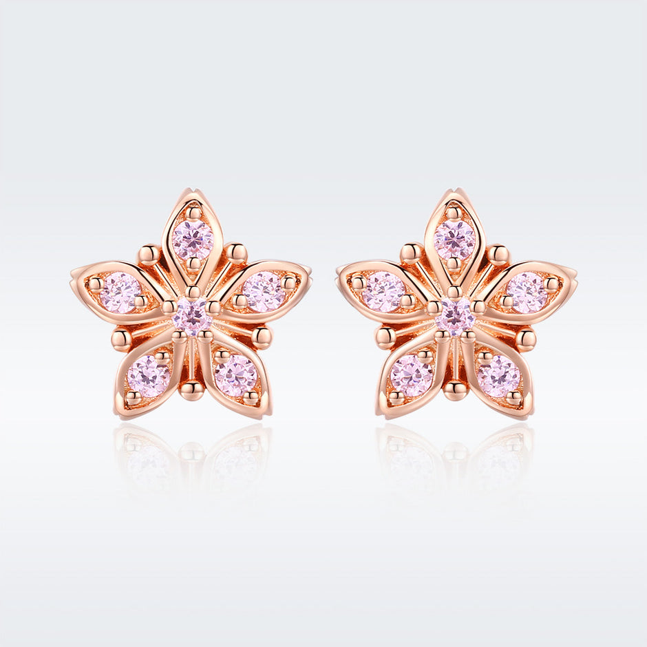 925 Sterling Silver Rose Gold Plated Pavé Setting CZ Earrings