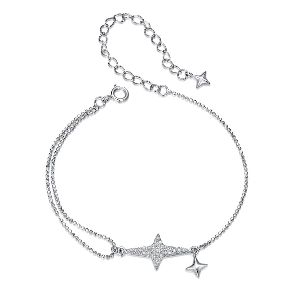 925 Sterling Silver & White Gold Plated Pave Setting CZ Bracelet 15+6cm
