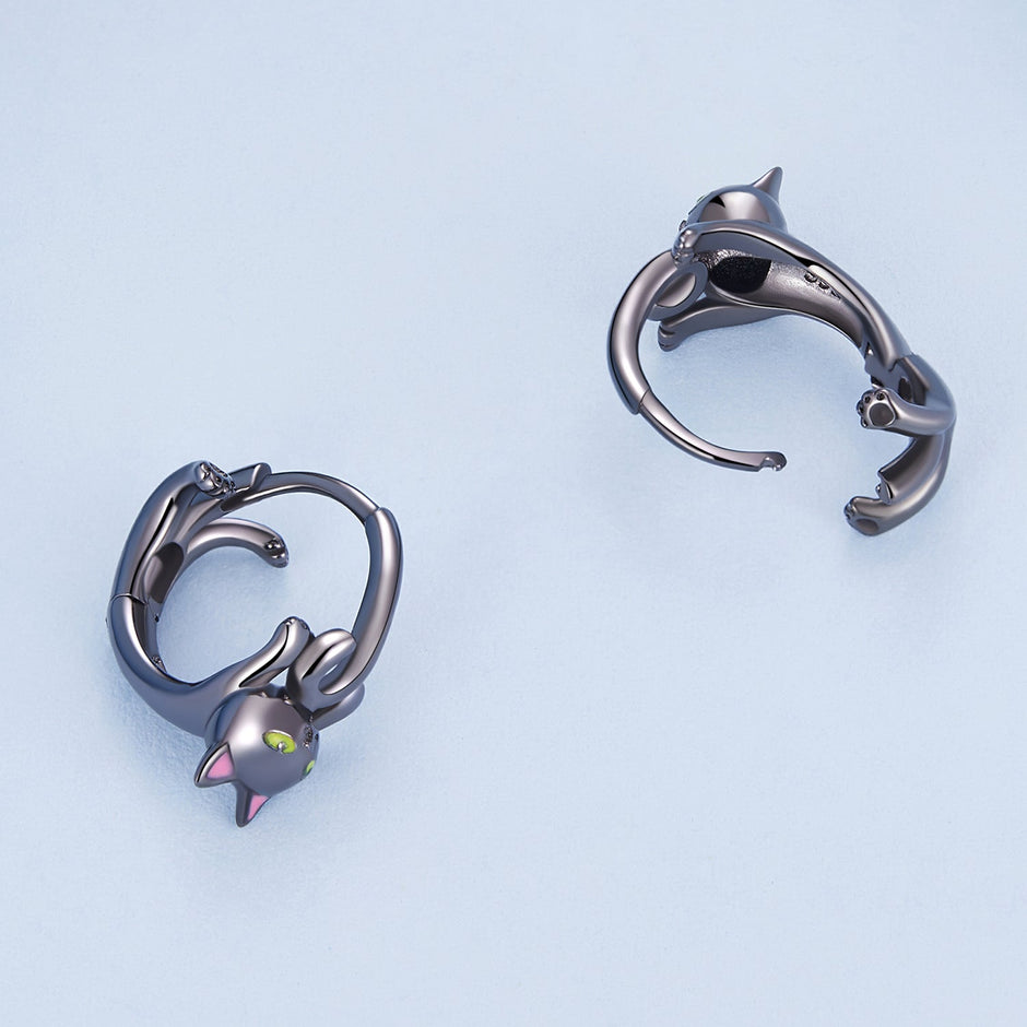 925 Sterling Silver Enamel Black Gold Earrings for Women