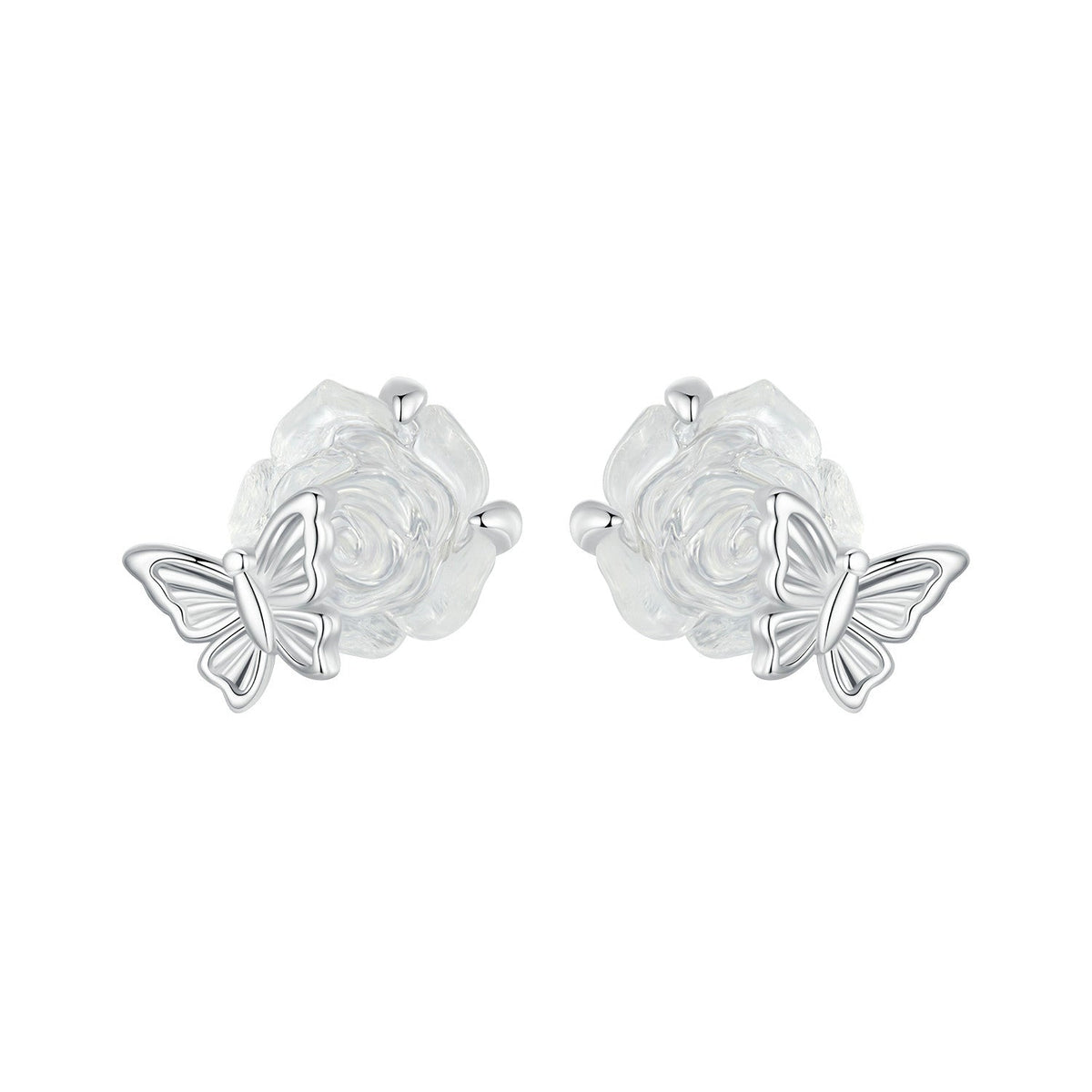 925 Sterling Silver White Gold Plated Resin Earrings 8x10mm for Women