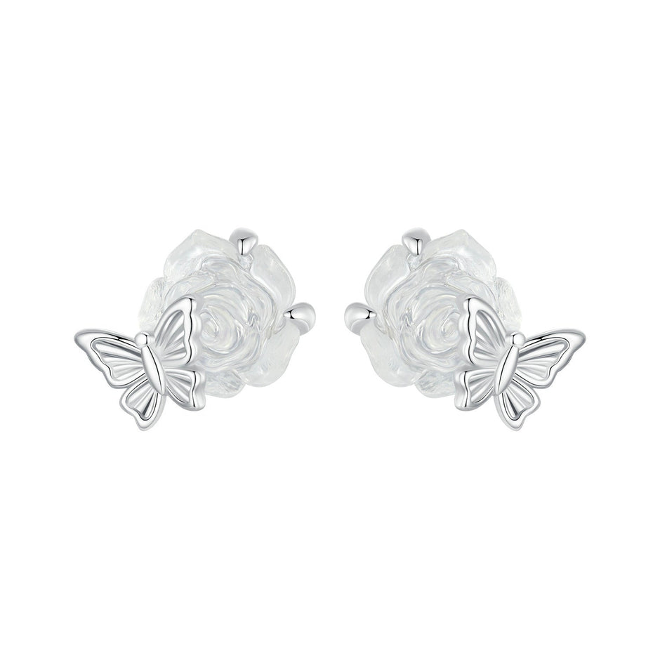 925 Sterling Silver White Gold Plated Resin Earrings 8x10mm for Women