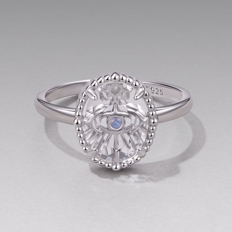 925 Sterling Silver Ring with Transparent Glass & Nano Opal, Width 0.18cm, Style E, for Women