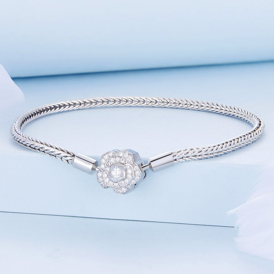 925 Sterling Silver Bracelet with Pavé Setting CZ, 17cm for Women