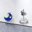 925 Sterling Silver Earrings for Women - Enamel Moon and Sun Design, 0.7x0.6cm, 0.6x0.8cm