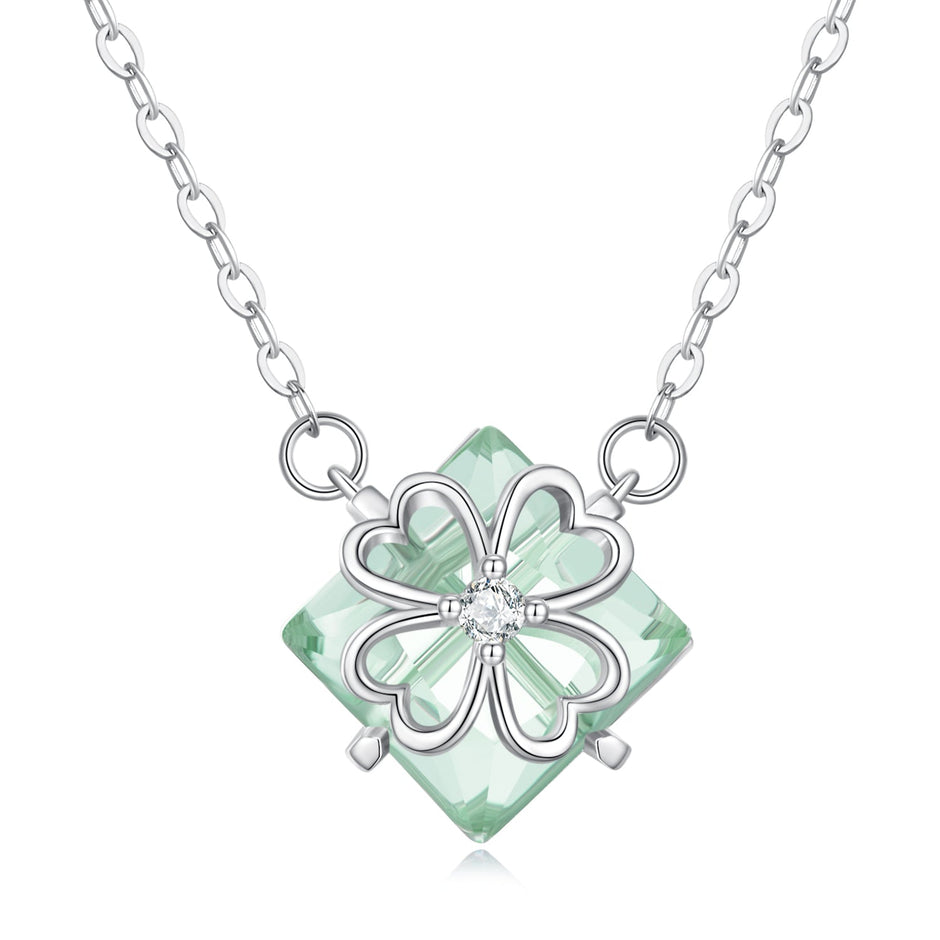 925 Sterling Silver Adjustable Necklace with Transparent Glass 46cm for Women