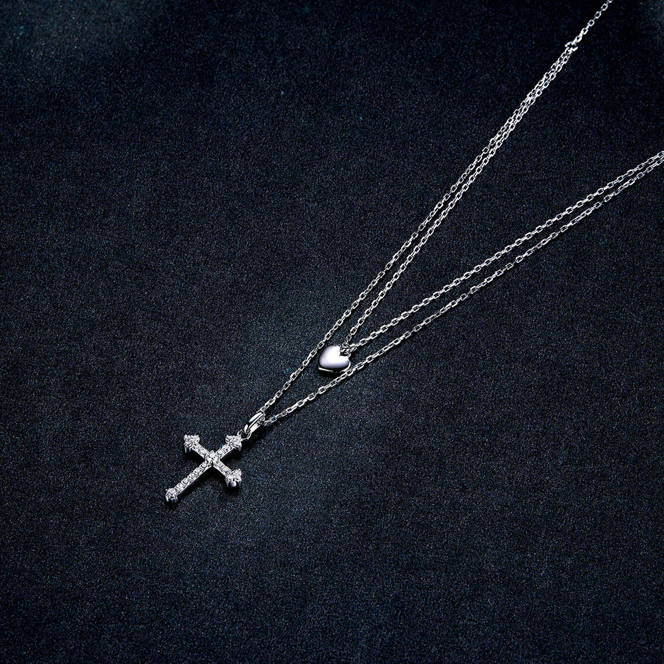 925 Sterling Silver Adjustable Platinum Plated Necklace with CZ - 1.4cm for Women