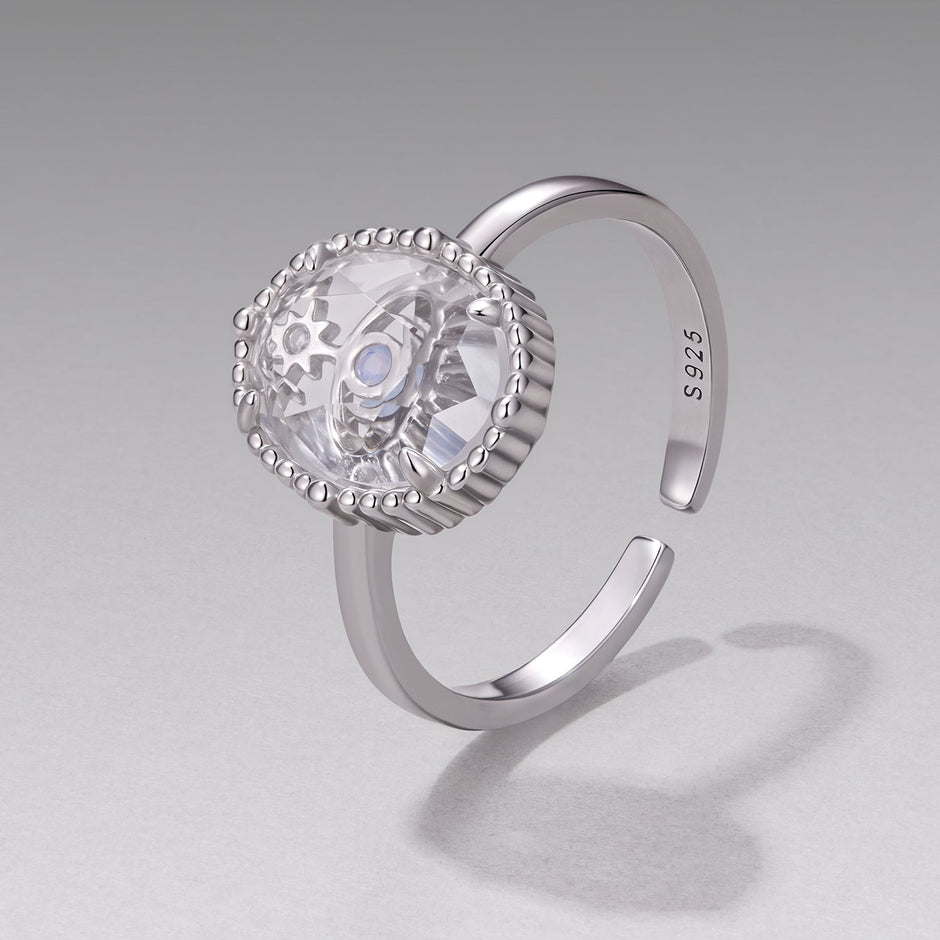 925 Sterling Silver Ring with Transparent Glass & Nano Opal, Width 0.18cm, Style E, for Women