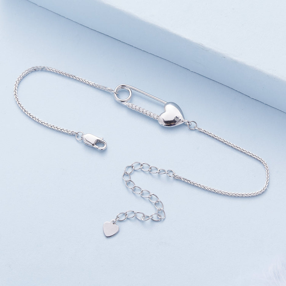 925 Sterling Silver Bracelet with CZ Pendant - 160mm Length and 8x26mm Pendant Size for Women