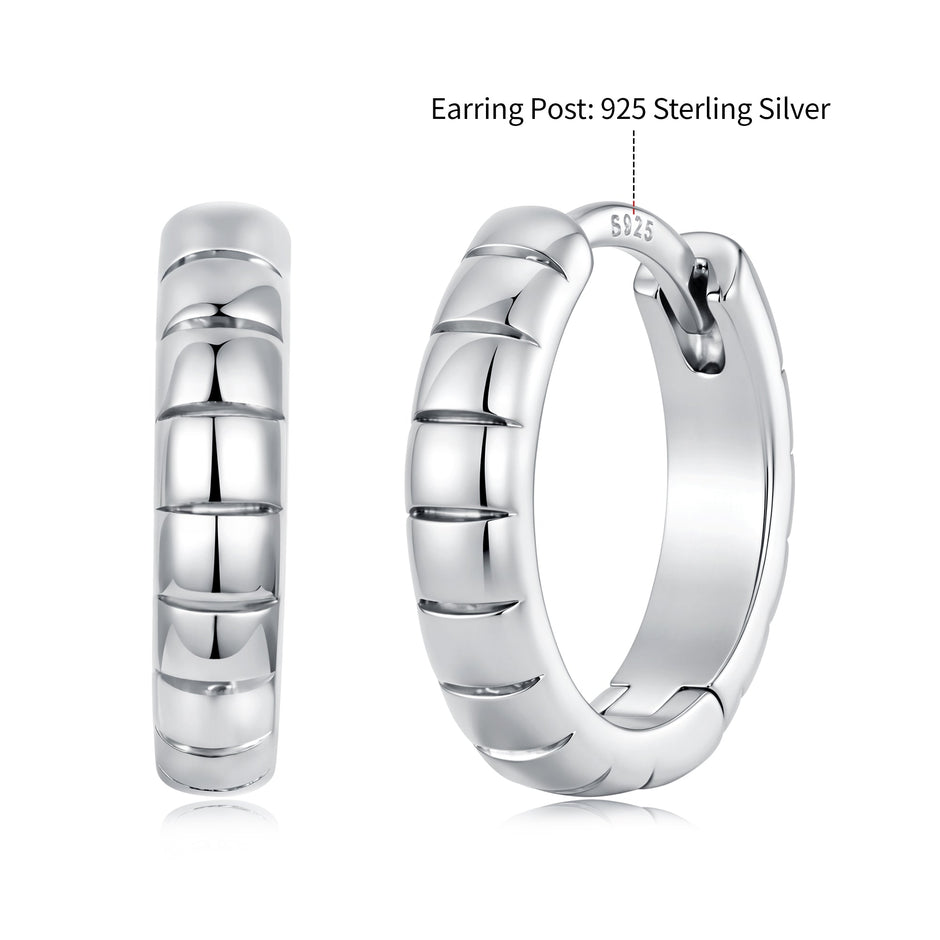 925 Silver White Gold Plated 1.4 x 0.3 cm Hoop Earrings for Women