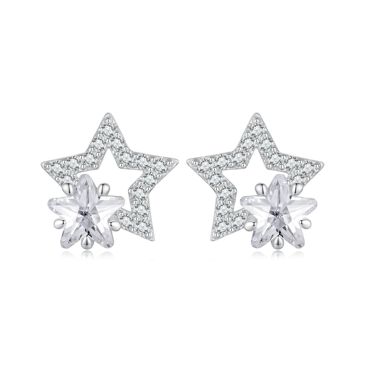 925 Sterling Silver Earrings 9x9mm with Pavé Setting CZ for Women