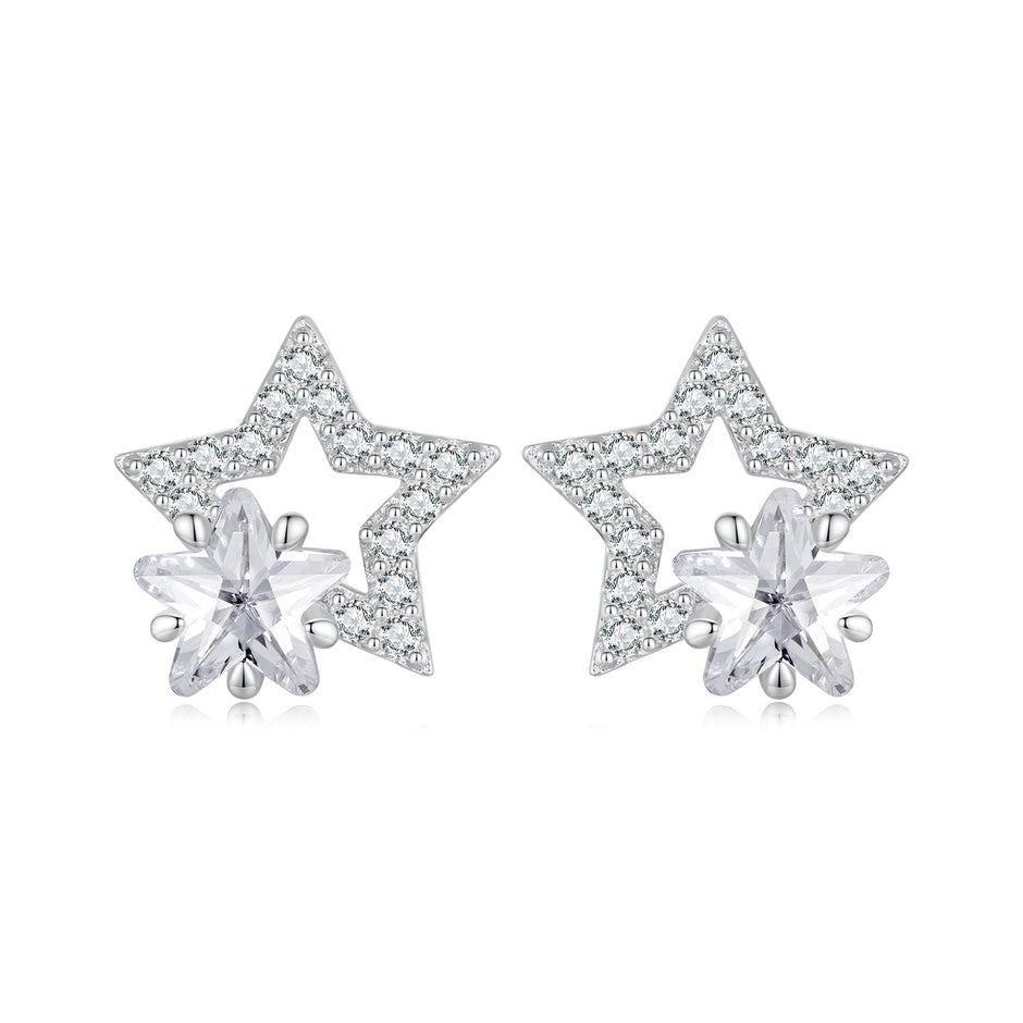 925 Sterling Silver Earrings 9x9mm with Pavé Setting CZ for Women